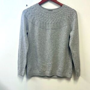 Talbots Gray Sweater Yoke Crew fairisle pullover Cotton cashmere Blend Medium